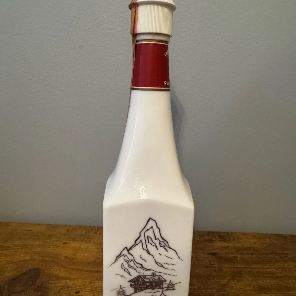 Cheri Suisse Swiss Chocolate Cherry Liqueur Bottle‎ Milk Glass 12” Decanter